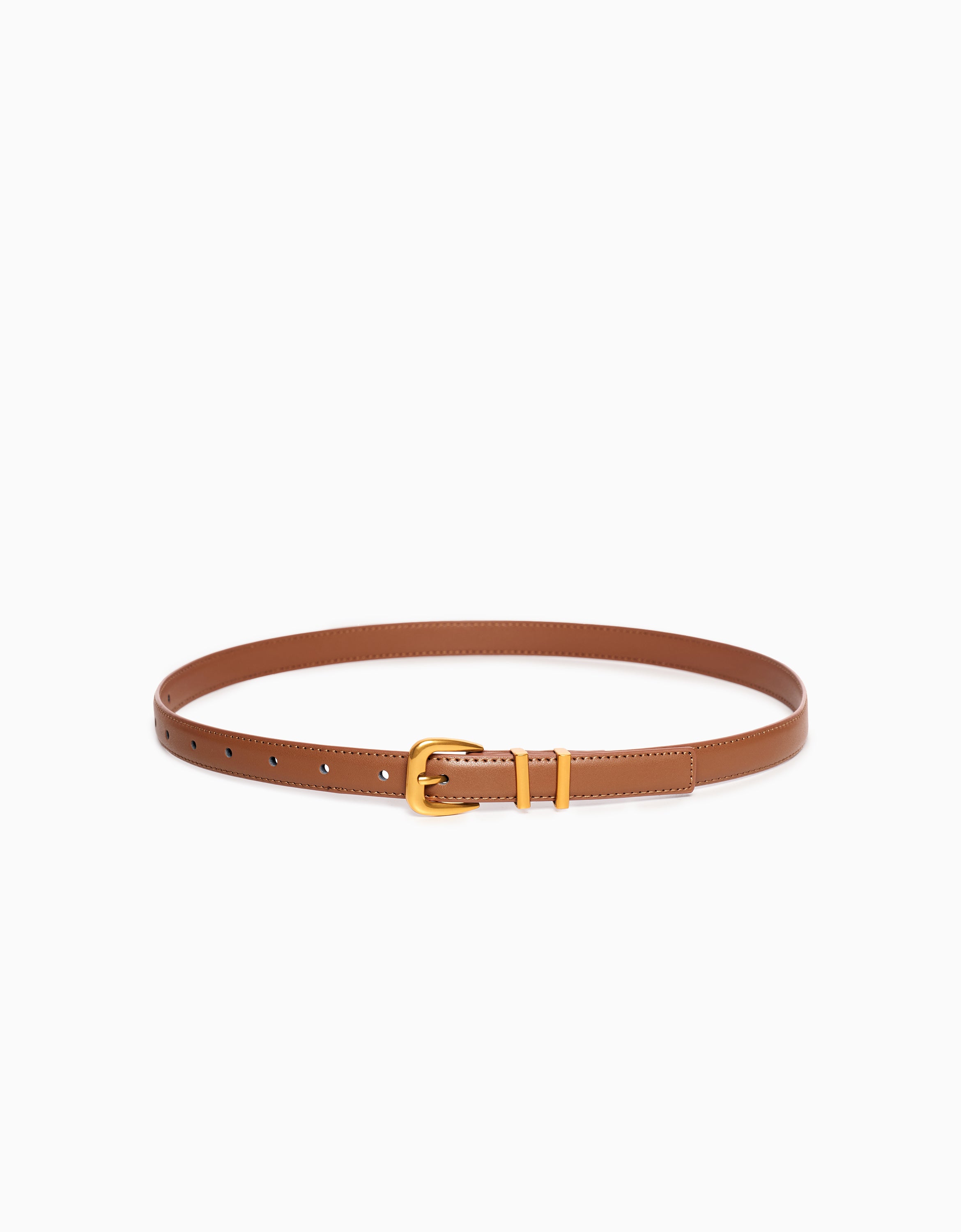Flat-Grain Calf Leather Belt with Gold-Tone Round Buckle