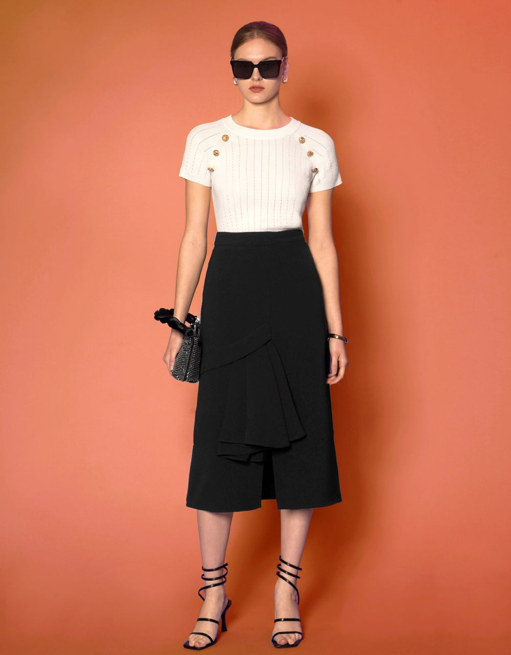 Black Midi Skirt with Draping