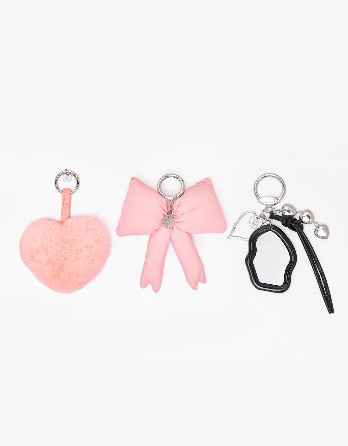 Pom-Pom Heart, Mirror and Bow Charm Set