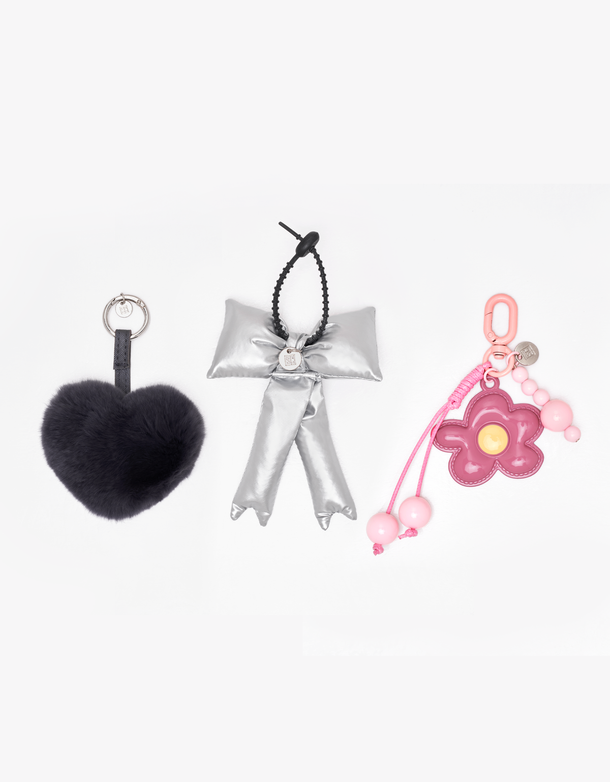Pom-Pom Heart, Flower and Bow Charm Set