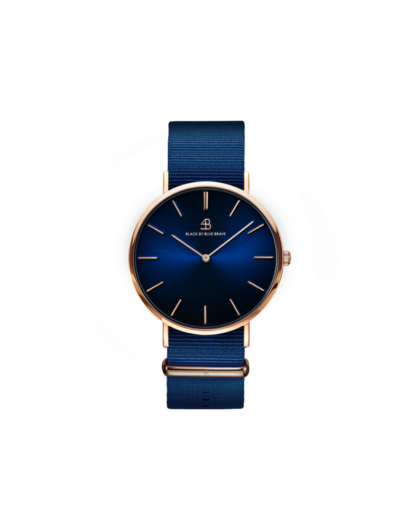 BLACK BY BLUE BRAVE Classic 40mm Rose Gold Case Nylon Strap Watch