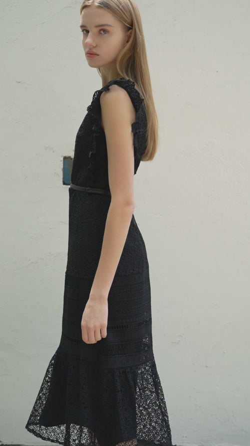 関税込 SaturdayClub Ruffled Trim Lace Midi Dress Ruffled Trim Lace Midi Dress – SaturdayClub Singapore