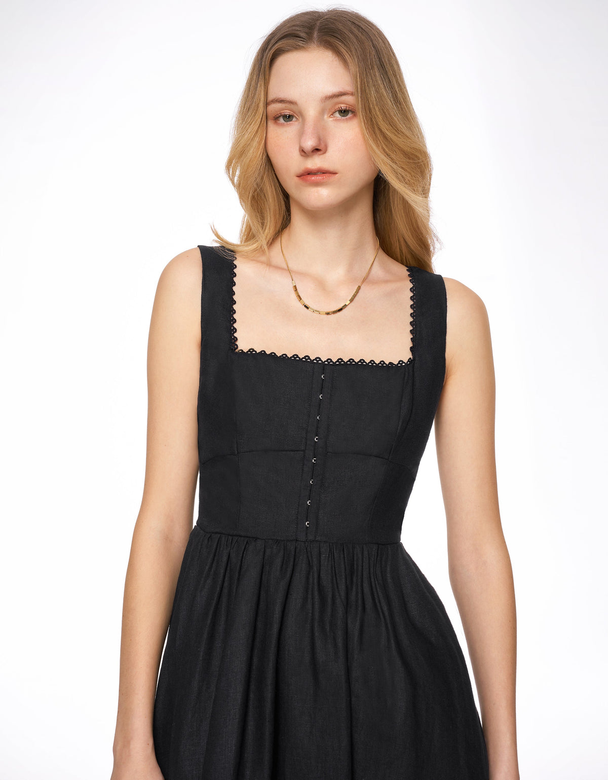 Scallop Trim Square Neck Dress